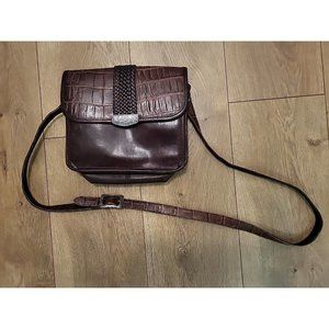Vintage Brighton Messenger Organizer Crossbody Handbag Brown Leather
